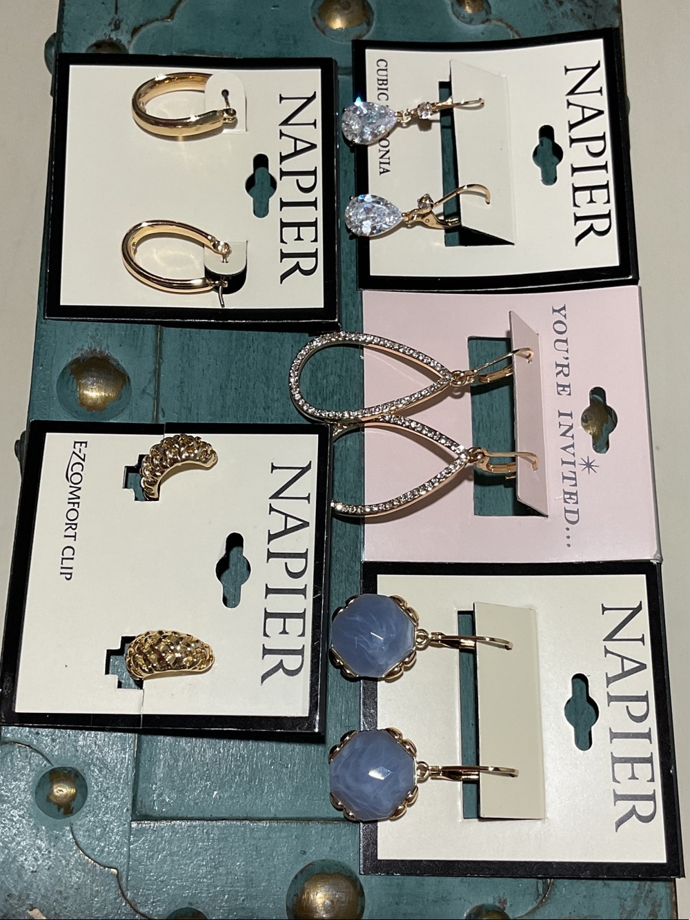 Napier Gold-Tone Earrings with Blue and Clear Accents